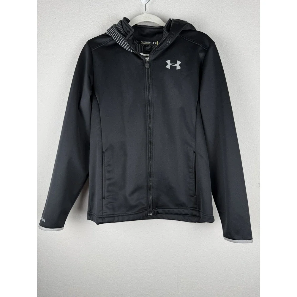 Under Armour Storm Cold Gear Infrared YXL Hooded Fleece Jacket Zip Black Swacket